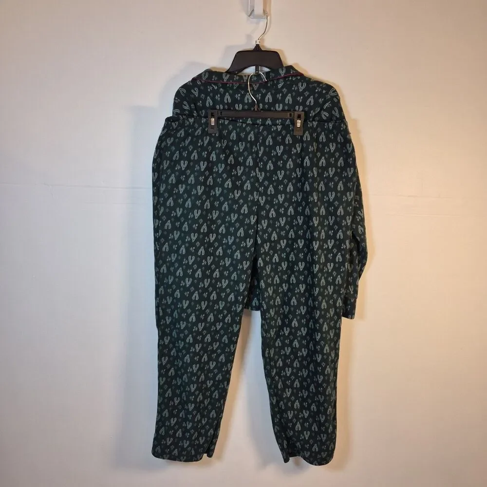 Lucky Brand Women's Wishbone Fleece Pajama Set Size 1X Green Button-Up